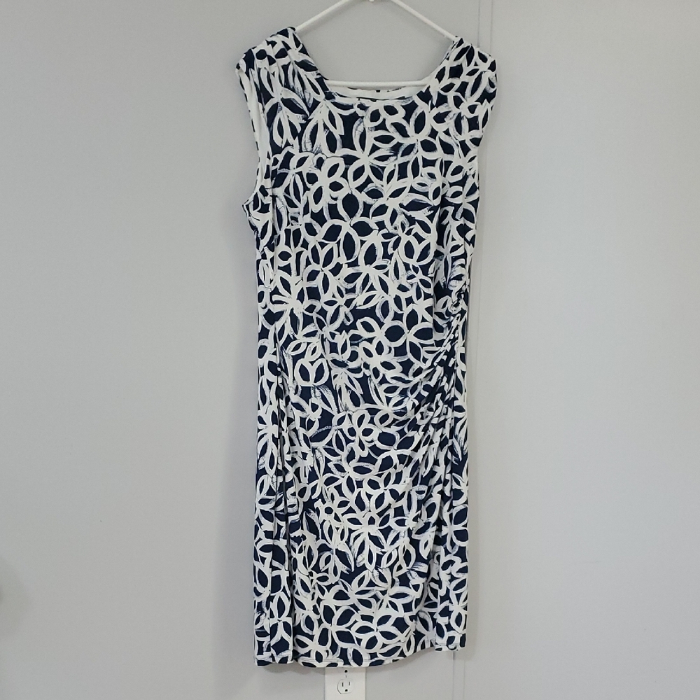 Lauren Ralph Lauren Blue and White Patterned Midi Dress  SZ.16 Green Label